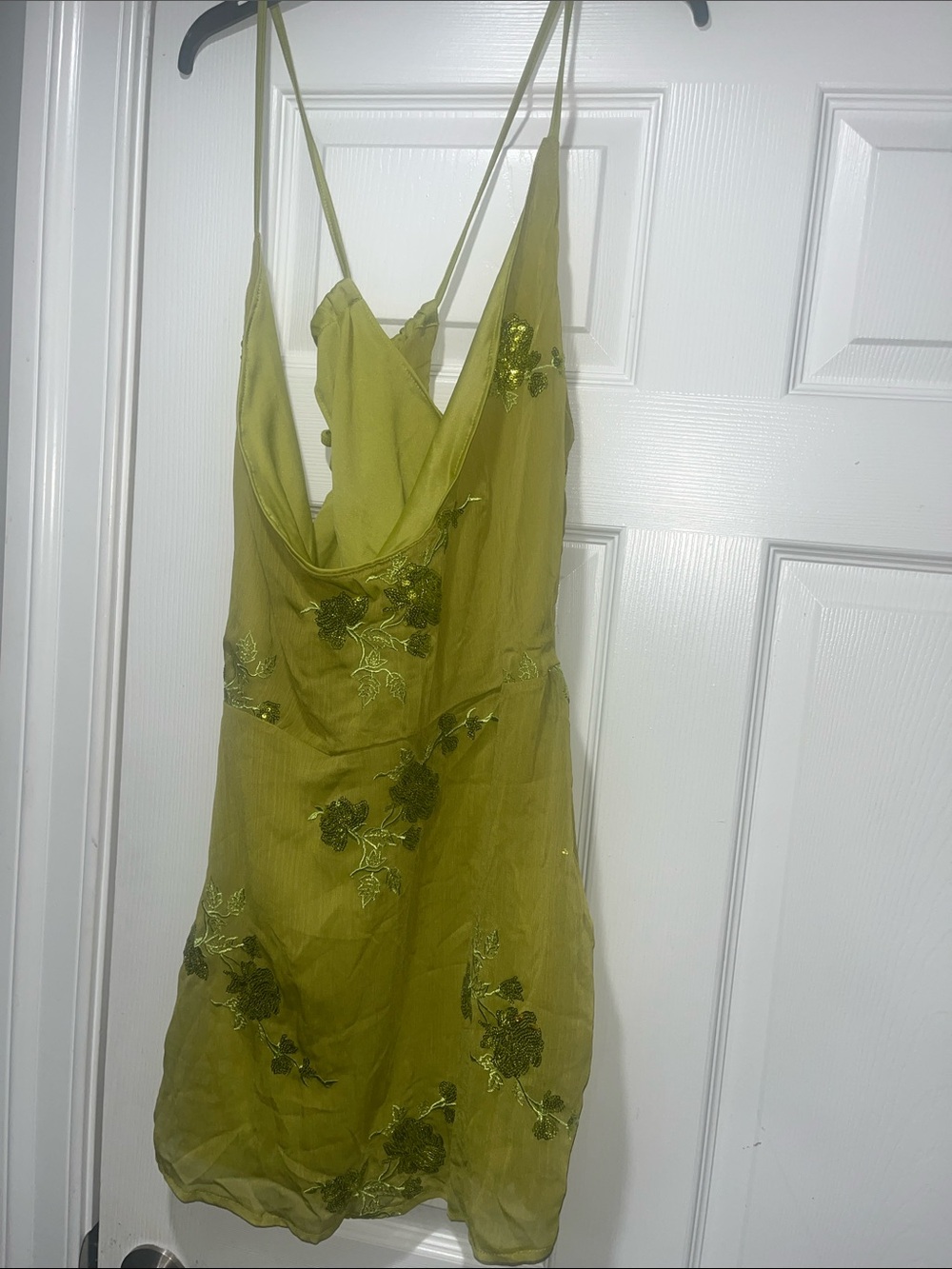 SHEIN Olive Green Floral Embroidered Mini Dress
